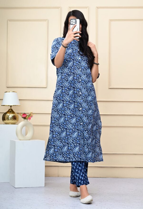 Premium Floral Fine cotton kurti Palazzo set - Image 8
