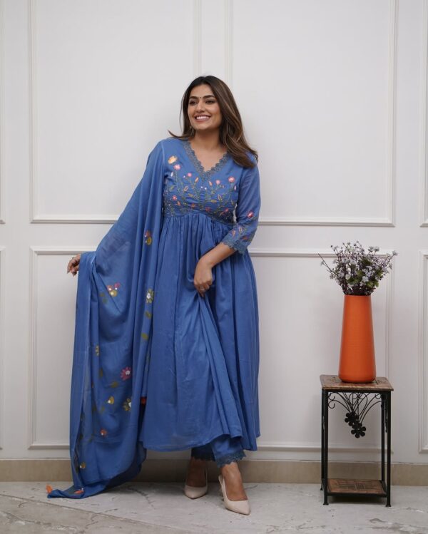 Strength Kurta Set – Embroidered Cotton Kurta with Pant & Printed Dupatta - Image 8