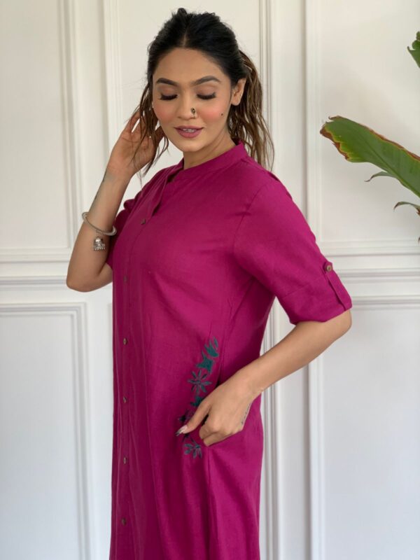 Premium Cotton Slub Kurta Set with Hand Embroidery & Plazo - Image 9
