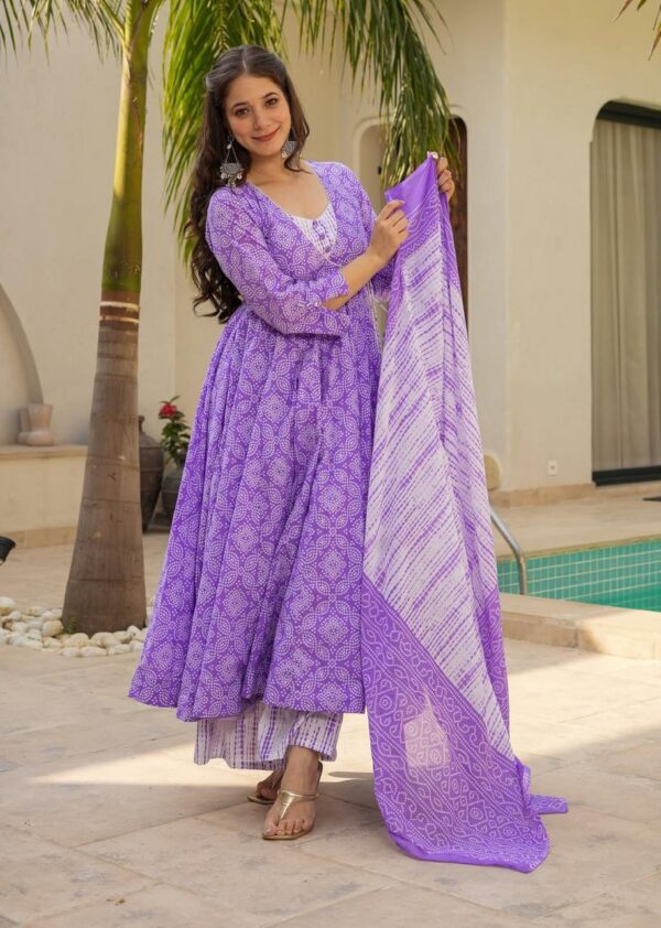 Elegant Anarkali Angrakha Style Cotton Kurta Set – Printed & Flaired - Image 2