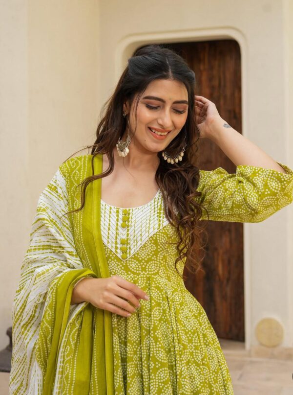 Elegant Anarkali Angrakha Style Cotton Kurta Set – Printed & Flaired - Image 4