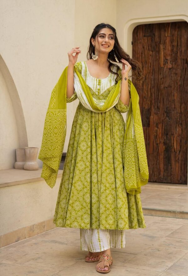 Elegant Anarkali Angrakha Style Cotton Kurta Set – Printed & Flaired - Image 6