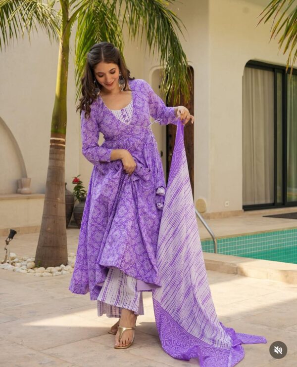 Elegant Anarkali Angrakha Style Cotton Kurta Set – Printed & Flaired - Image 5