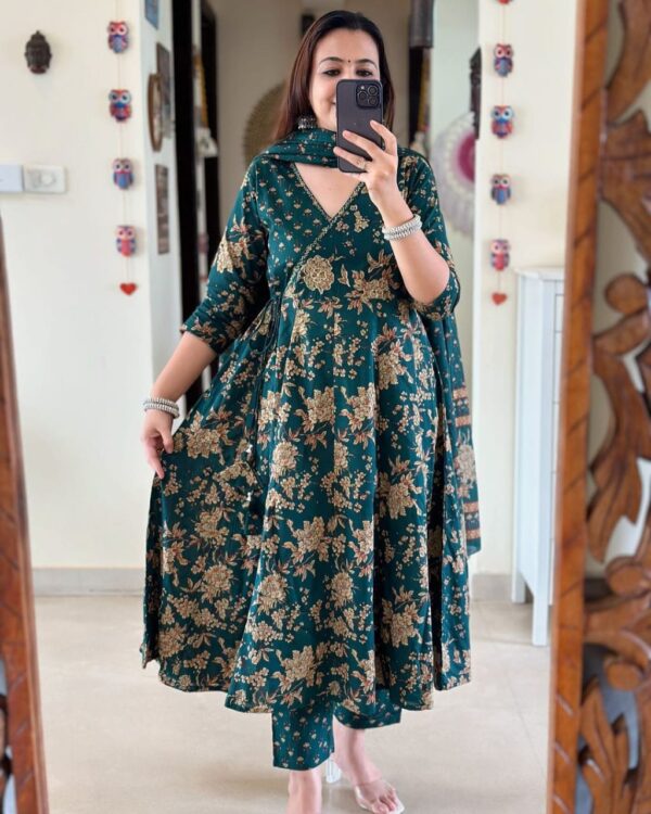 Anarkali Angrakha Style Cotton Kurta Set – Hand Embroidered