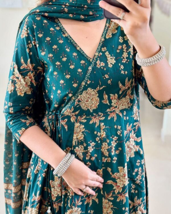 Anarkali Angrakha Style Cotton Kurta Set – Hand Embroidered - Image 3