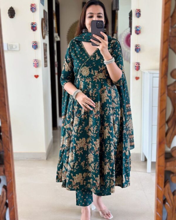 Anarkali Angrakha Style Cotton Kurta Set – Hand Embroidered - Image 4