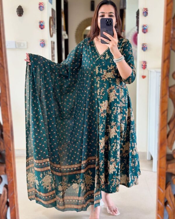 Anarkali Angrakha Style Cotton Kurta Set – Hand Embroidered - Image 8