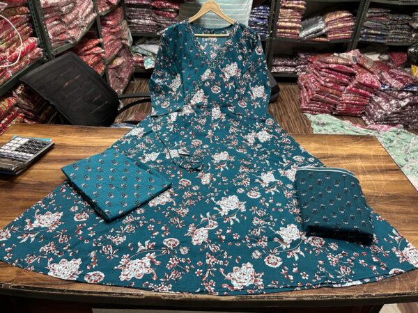 Anarkali Angrakha Style Cotton Kurta Set – Hand Embroidered - Image 6