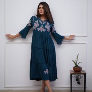 Stylish Embroidered Cotton Midi Kurti Set - Comfortable & Trendy