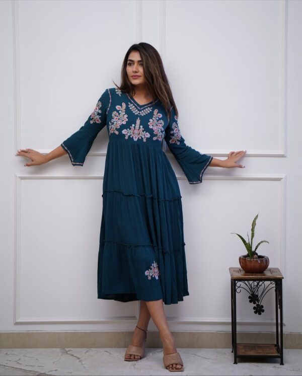 Stylish Embroidered Cotton Midi Kurti Set - Comfortable & Trendy