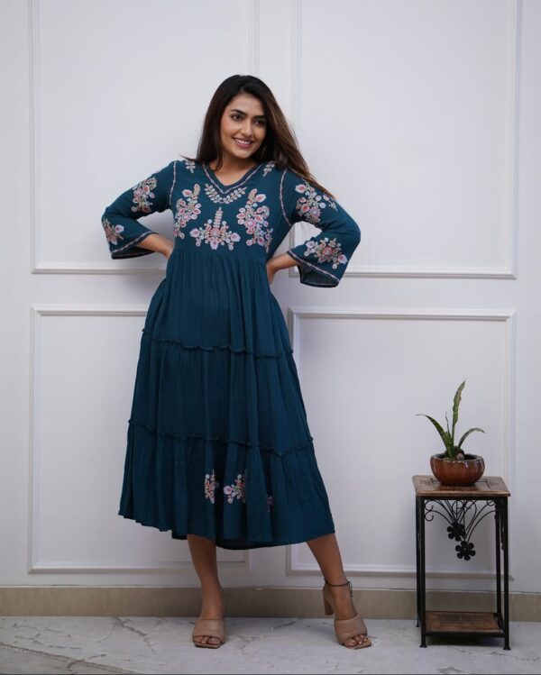Stylish Embroidered Cotton Midi Kurti Set - Comfortable & Trendy - Image 9