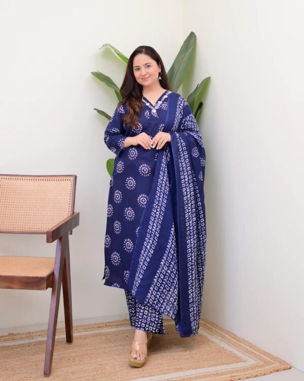Dreamy Floral Print Cotton Kurta Set with Dupatta - Image 3