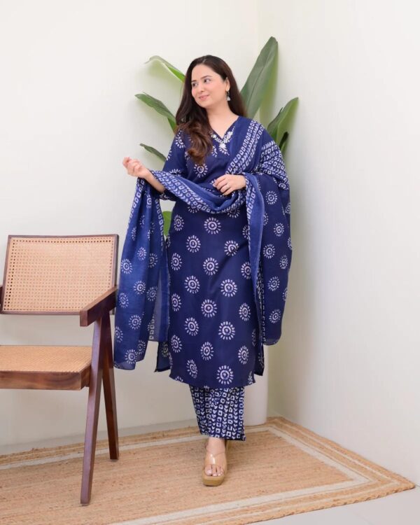 Dreamy Floral Print Cotton Kurta Set with Dupatta - Image 10