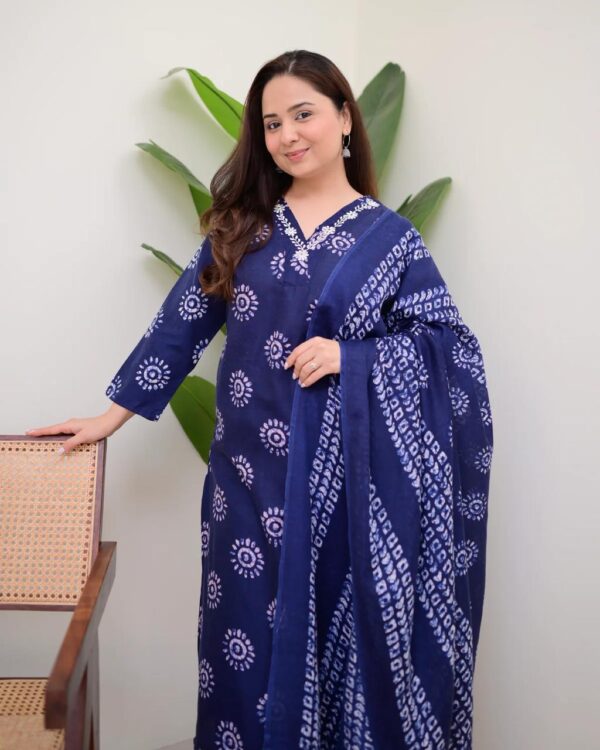 Dreamy Floral Print Cotton Kurta Set with Dupatta - Image 6