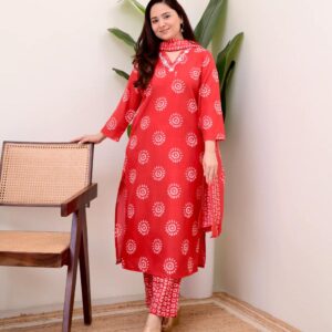Dreamy Floral Print Cotton Kurta Set with Dupatta