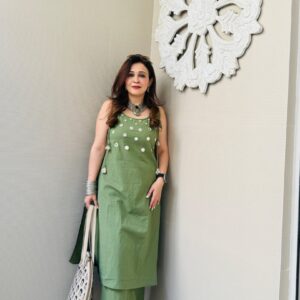 Summer Special Cotton Slub Cord Set – Sleeveless Kurta with Mirror Work