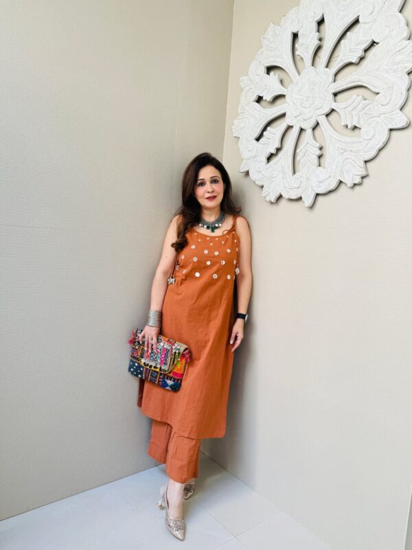Summer Special Cotton Slub Cord Set – Sleeveless Kurta with Mirror Work - Image 3