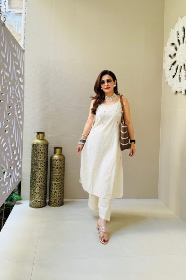 Summer Special Cotton Slub Cord Set – Sleeveless Kurta with Mirror Work - Image 8