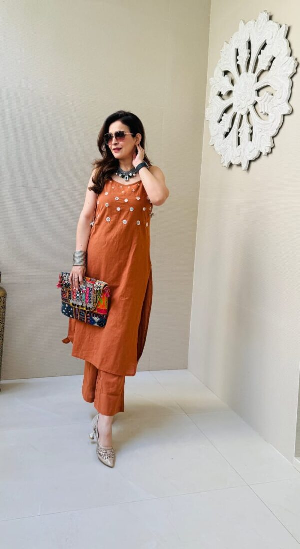 Summer Special Cotton Slub Cord Set – Sleeveless Kurta with Mirror Work - Image 9