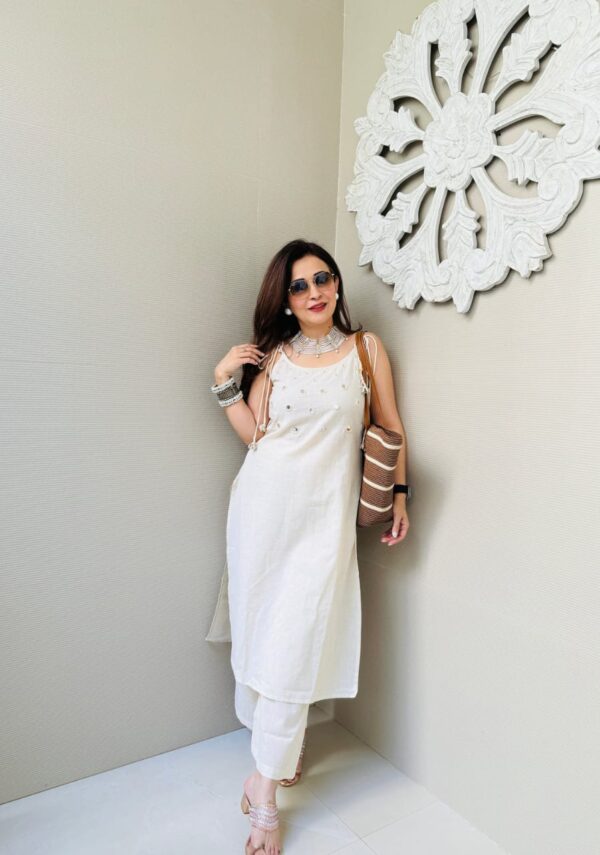 Summer Special Cotton Slub Cord Set – Sleeveless Kurta with Mirror Work - Image 6