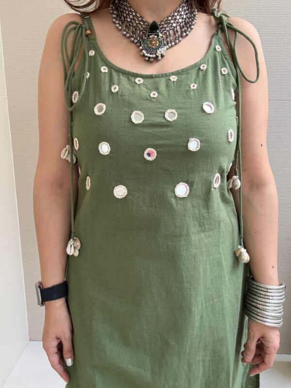 Summer Special Cotton Slub Cord Set – Sleeveless Kurta with Mirror Work - Image 4