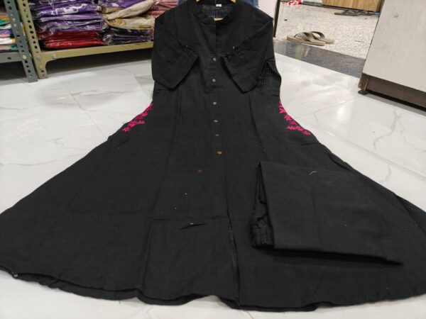 Premium Cotton Slub Kurta Set with Hand Embroidery & Plazo - Image 4
