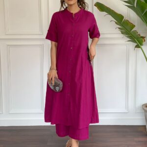 Premium Cotton Slub Kurta Set with Hand Embroidery & Plazo