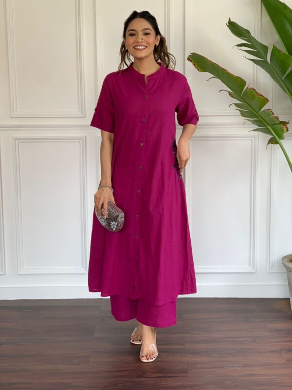 Premium Cotton Slub Kurta Set with Hand Embroidery & Plazo