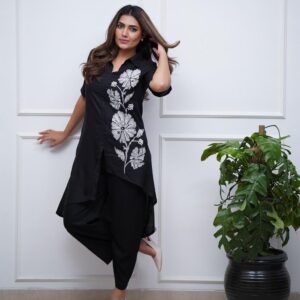 Trendy Cotton Cord Set with Thread Embroidery