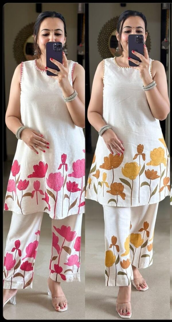 Classy Sleeveless Printed Kurti with Pant - Office Wear - Image 7