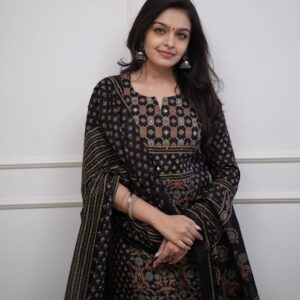 Mughal Block Printed Three-Piece Kurti Set with Mulmul Dupatta