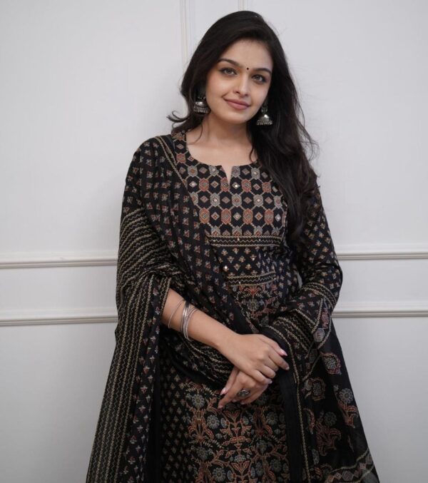 Mughal Block Printed Three-Piece Kurti Set with Mulmul Dupatta