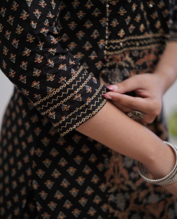 Mughal Block Printed Three-Piece Kurti Set with Mulmul Dupatta - Image 5
