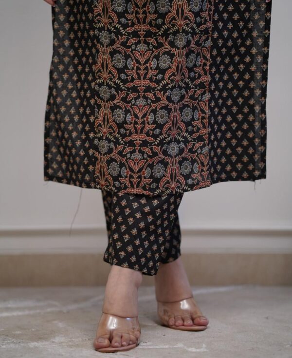 Mughal Block Printed Three-Piece Kurti Set with Mulmul Dupatta - Image 10