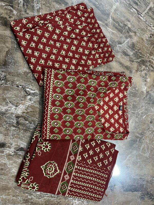 Mughal Block Printed Three-Piece Kurti Set with Mulmul Dupatta - Image 8