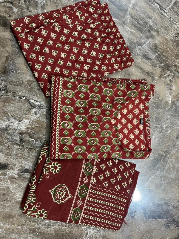 Mughal Block Printed Three-Piece Kurti Set with Mulmul Dupatta - Image 4