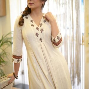 REYON Fabric A-Line Kurta Set with Embroidered Border & Printed Bottom