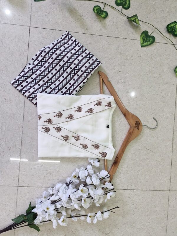 REYON Fabric A-Line Kurta Set with Embroidered Border & Printed Bottom - Image 3