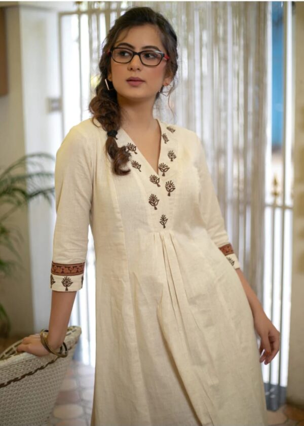 REYON Fabric A-Line Kurta Set with Embroidered Border & Printed Bottom - Image 5