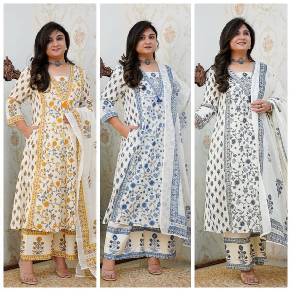 Summer Something Floral Printed Cotton Kurta Set with Pleated Salwar & Dupatta - Image 7