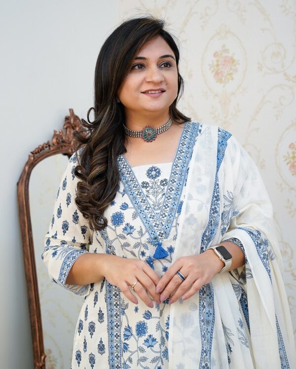 Summer Something Floral Printed Cotton Kurta Set with Pleated Salwar & Dupatta - Image 17