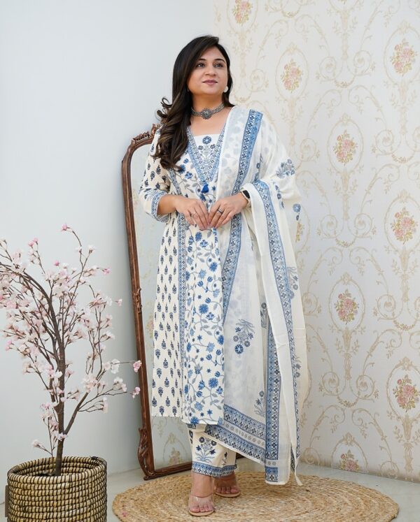 Summer Something Floral Printed Cotton Kurta Set with Pleated Salwar & Dupatta