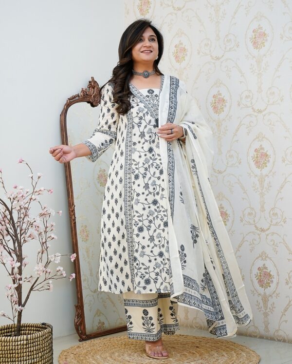 Summer Something Floral Printed Cotton Kurta Set with Pleated Salwar & Dupatta - Image 5