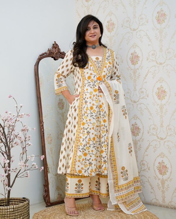 Summer Something Floral Printed Cotton Kurta Set with Pleated Salwar & Dupatta - Image 9