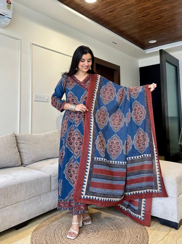 Heavy Cotton Printed Kurti Set with Pant & Dupatta - Image 3
