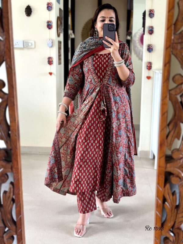 Flared Suit Set – Elegant Printed Cotton Kurta with Pant/Dupatta - Image 2