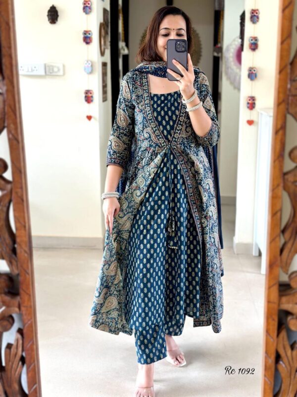 Flared Suit Set – Elegant Printed Cotton Kurta with Pant/Dupatta - Image 8