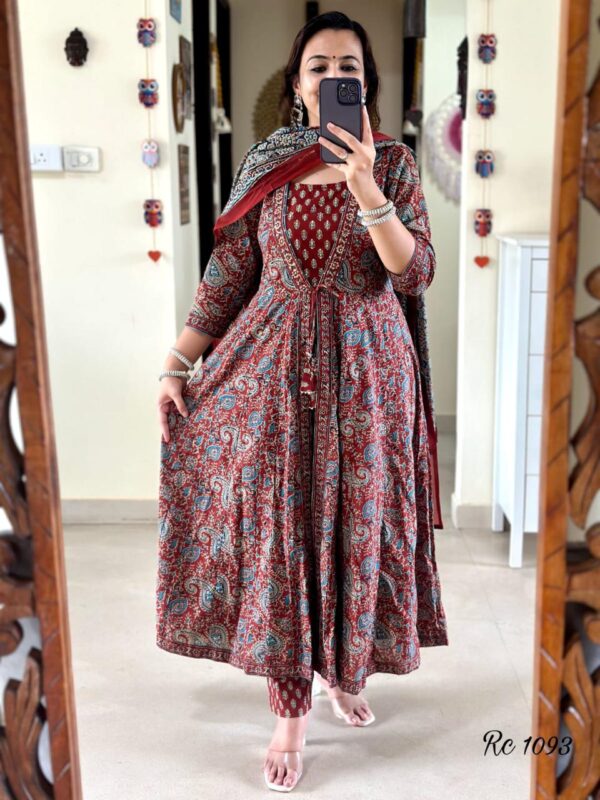 Flared Suit Set – Elegant Printed Cotton Kurta with Pant/Dupatta