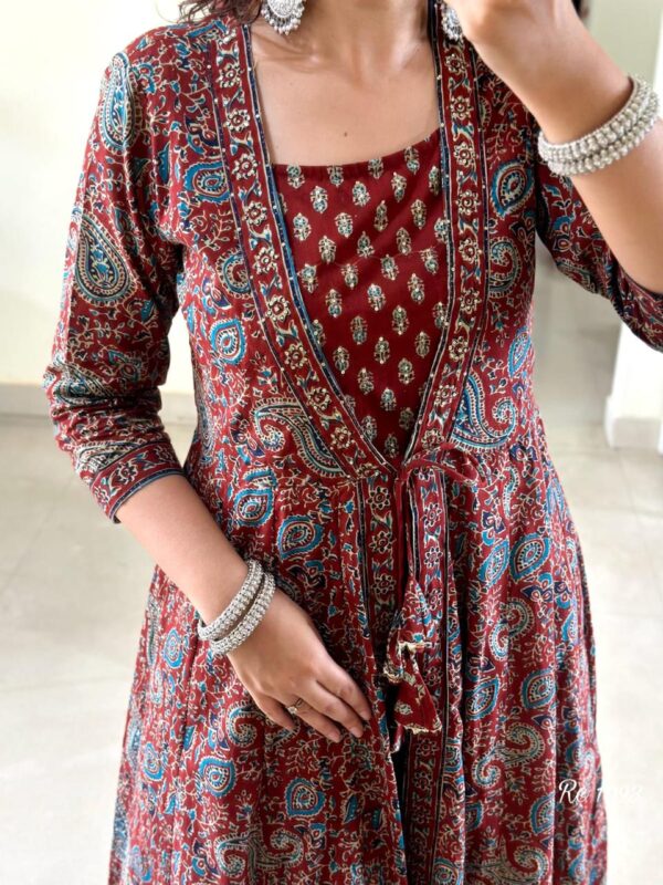 Flared Suit Set – Elegant Printed Cotton Kurta with Pant/Dupatta - Image 4