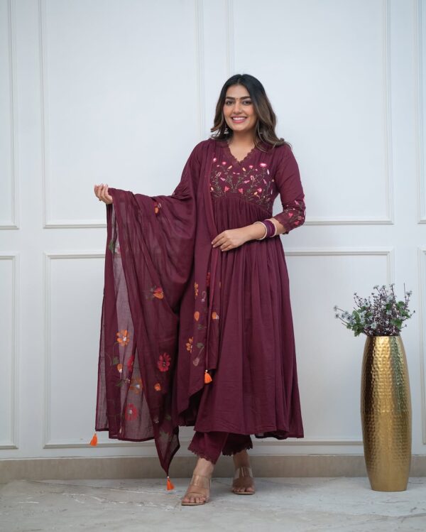 Strength Kurta Set – Embroidered Cotton Kurta with Pant & Printed Dupatta - Image 3